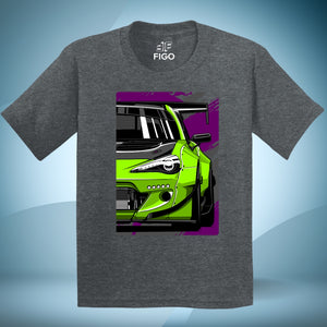 Figo Kids - Grey Green Car T-Shirt