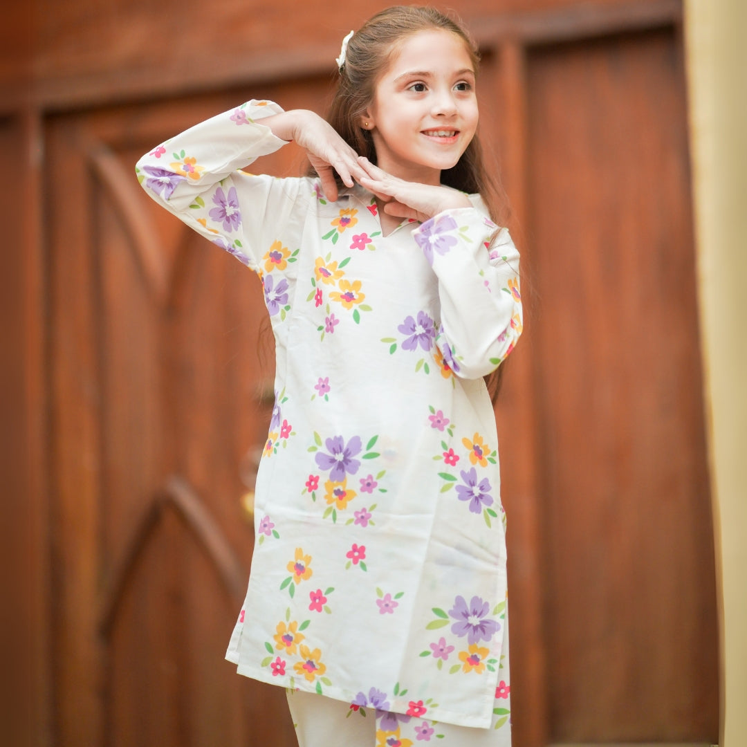 Figo - White Graceful Floral Print Co-Ord Set