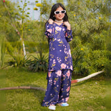 Figo - Navy Floral Silk Co-Ord Set (Silk Fabric)