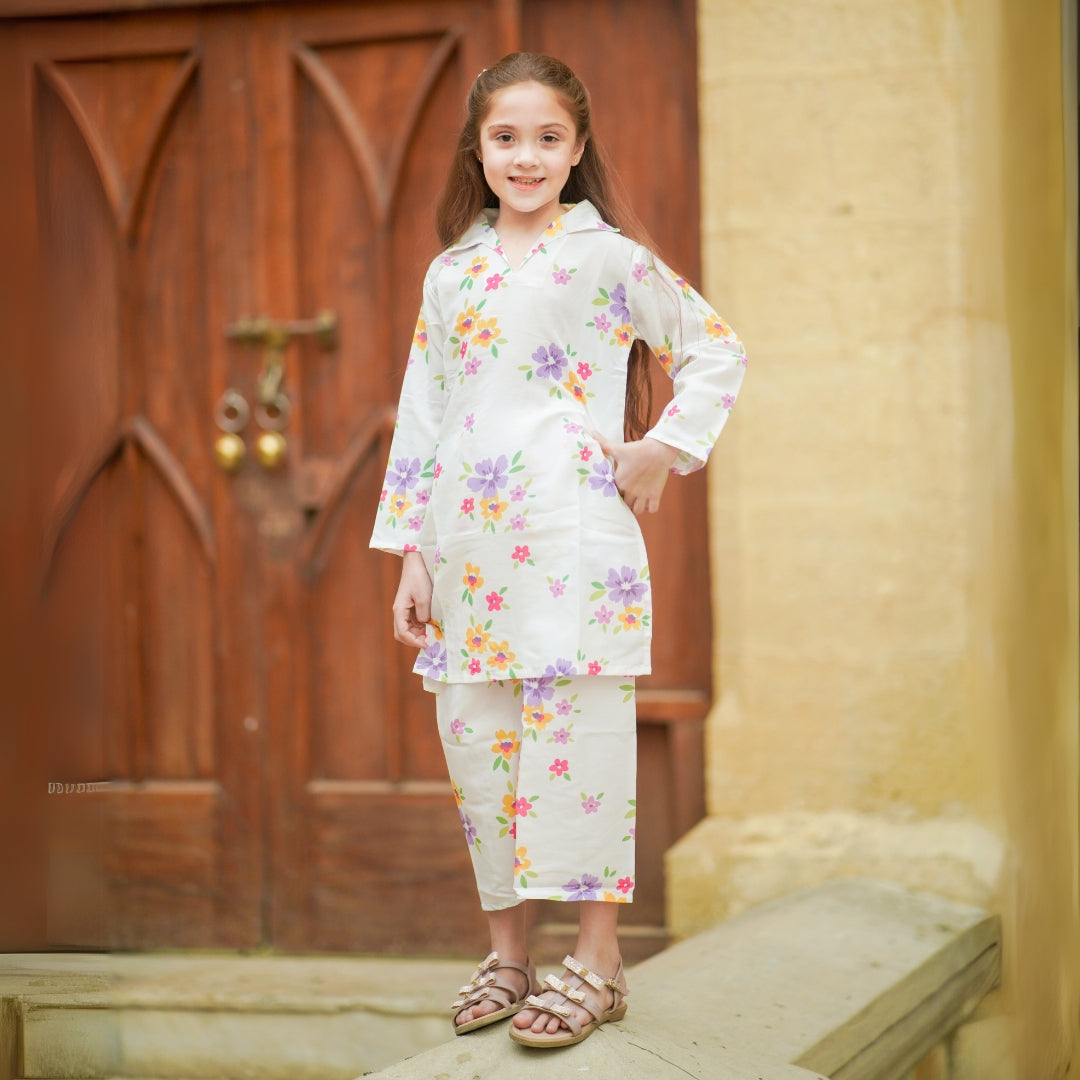 Figo - White Graceful Floral Print Co-Ord Set