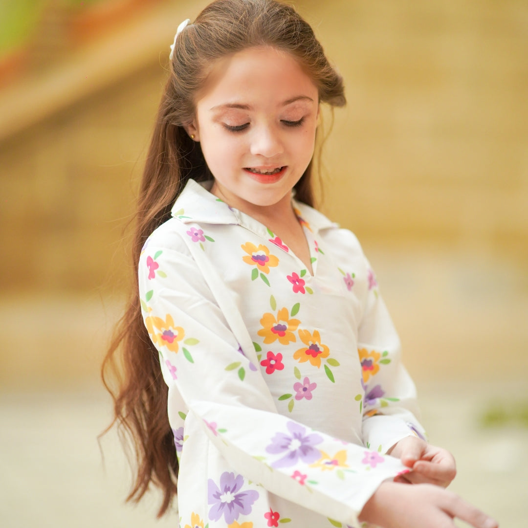 Figo - White Graceful Floral Print Co-Ord Set