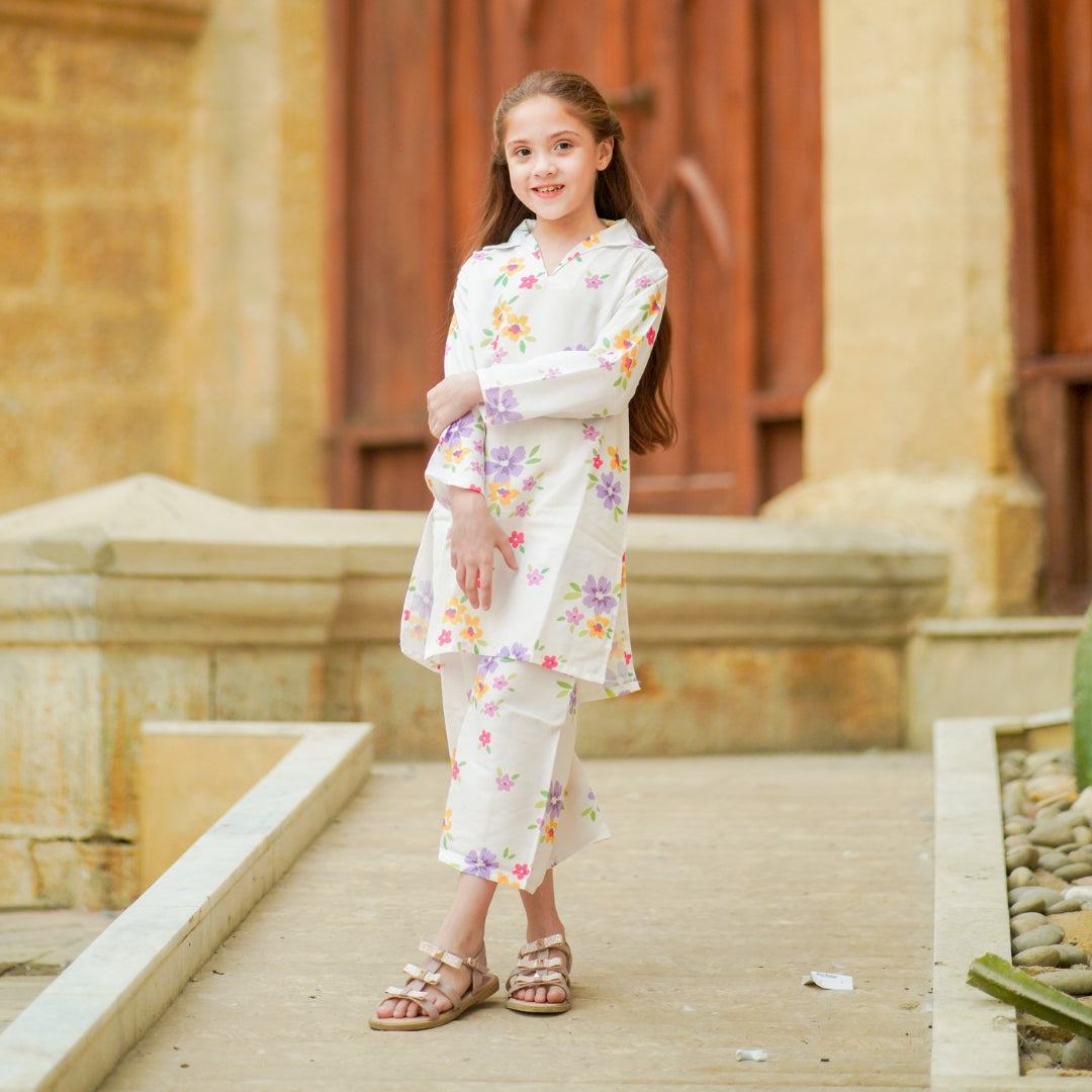 Figo - White Graceful Floral Print Co-Ord Set
