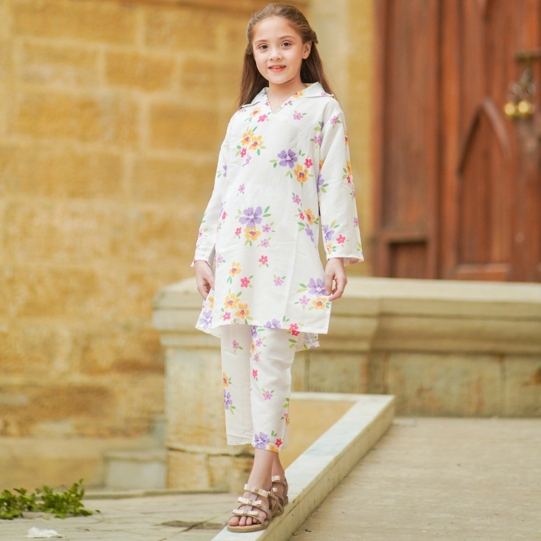 Figo - White Graceful Floral Print Co-Ord Set