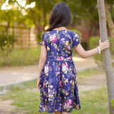 Figo - Exquisite Navy Floral Frock (Silk Fabric)