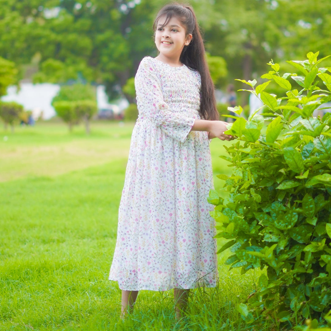 Figo - White Floral Smokey Maxi