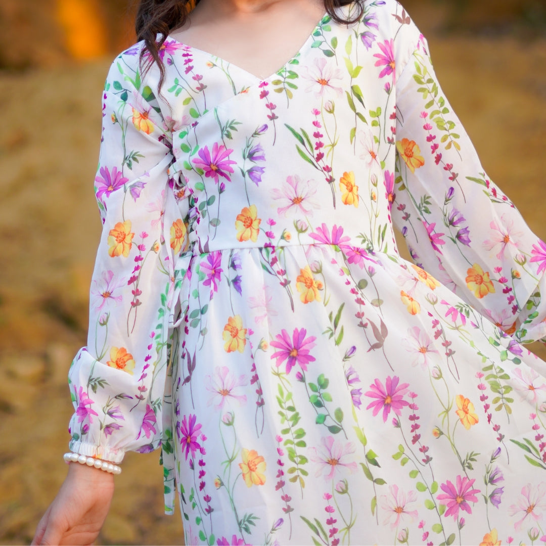 Figo - Exquisite White V-Neck Maxi/Long Frock