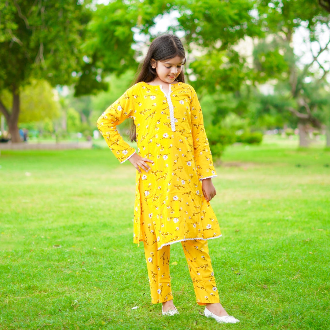 Figo - Yellow Floral Print Co-Ord Set (Viscose)