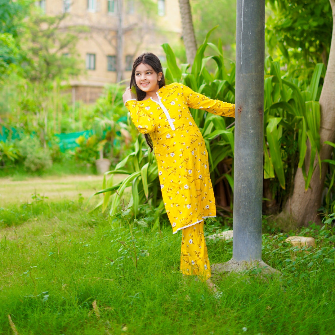 Figo - Yellow Floral Print Co-Ord Set (Viscose)