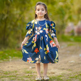 Figo - Dark Navy Floral Frock (Silk Fabric)