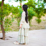 Figo - Pistachio Green Floral Frill Maxi/Long Frock