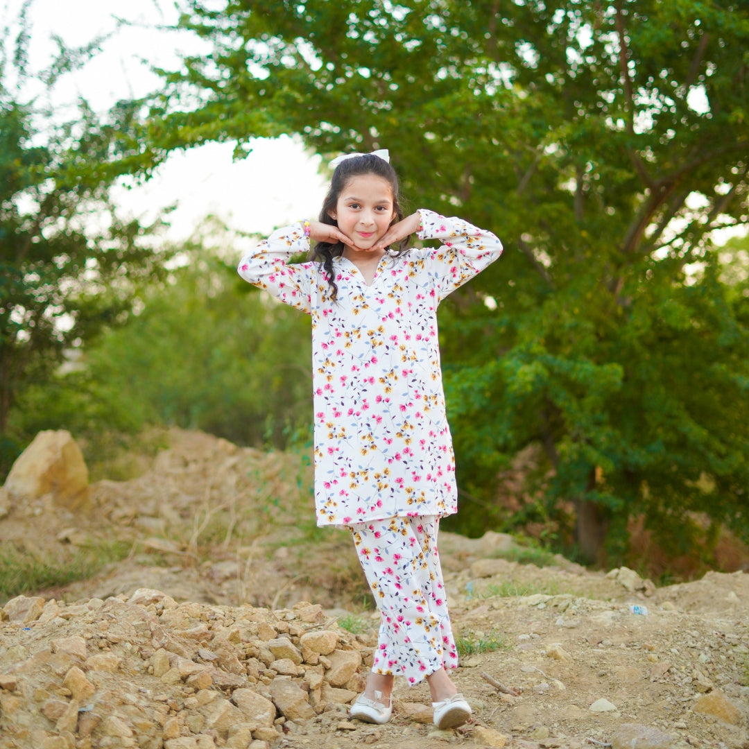 Figo - White Floral Print Co-Ord Set (Viscose)
