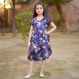 Figo - Exquisite Navy Floral Frock (Silk Fabric)