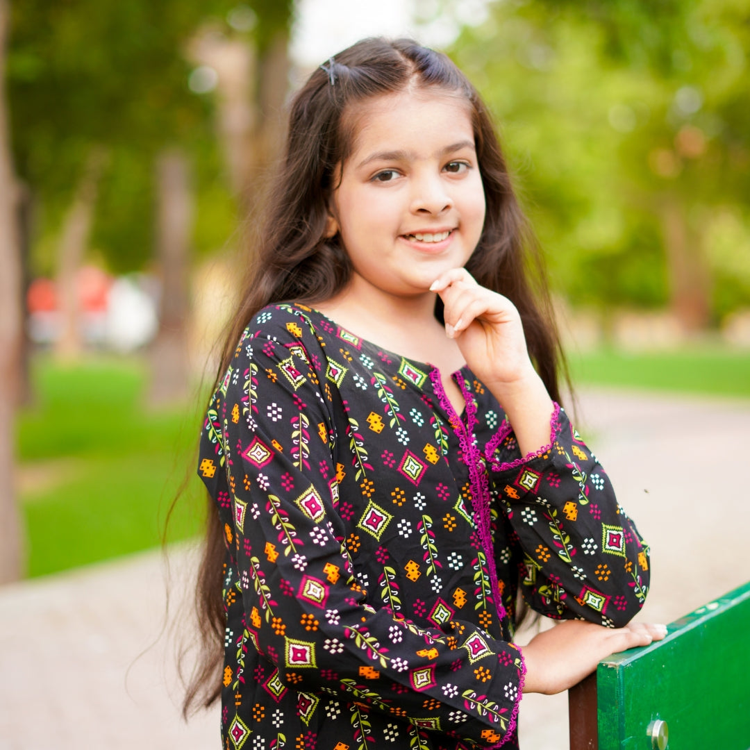 Figo - Black Abstract Print Co-Ord Set (Viscose)