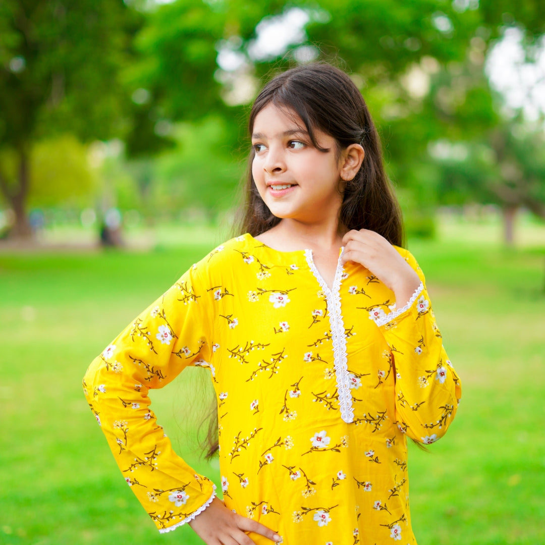 Figo - Yellow Floral Print Co-Ord Set (Viscose)