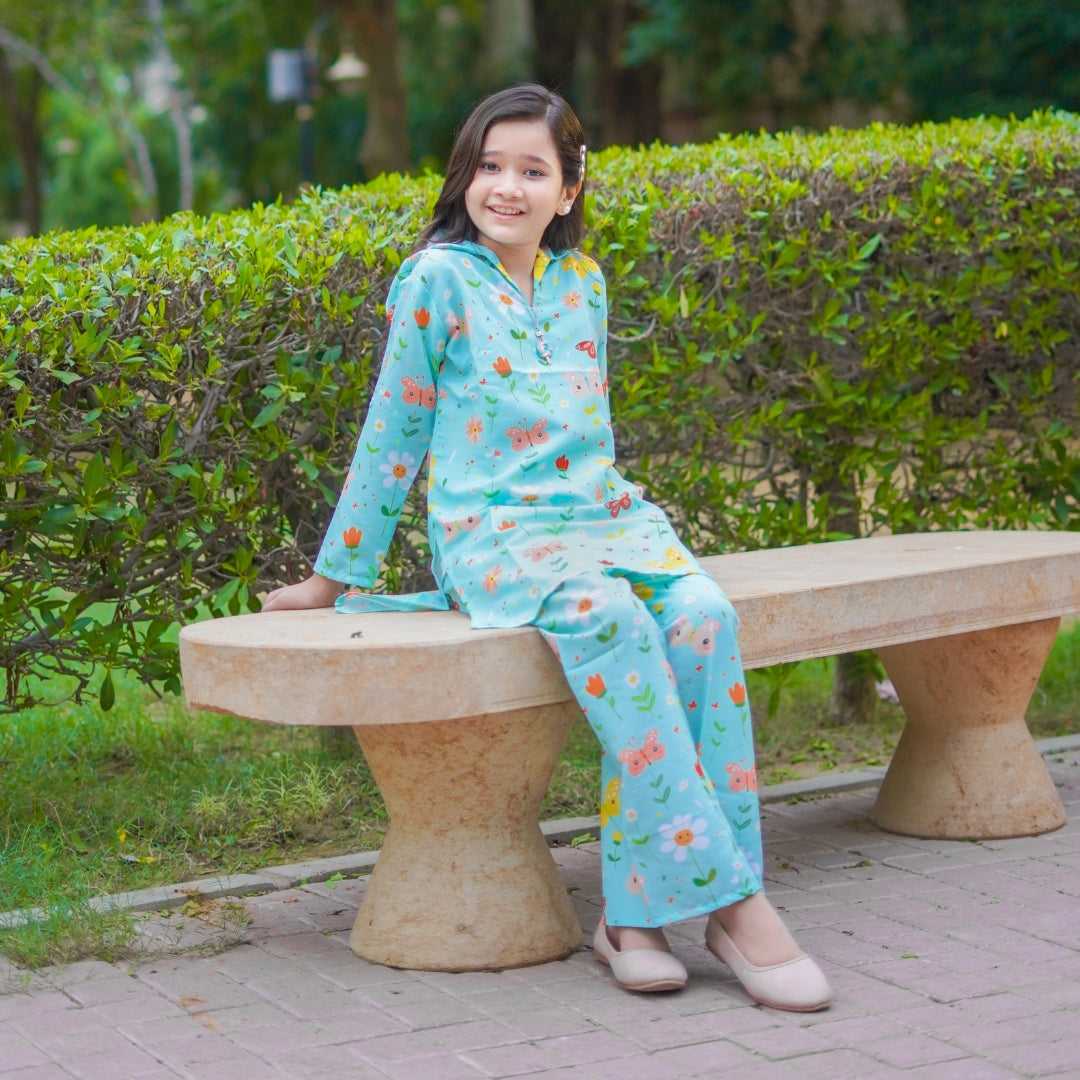 Figo - Graceful Green Butterfly Floral Print Co-Ord Set