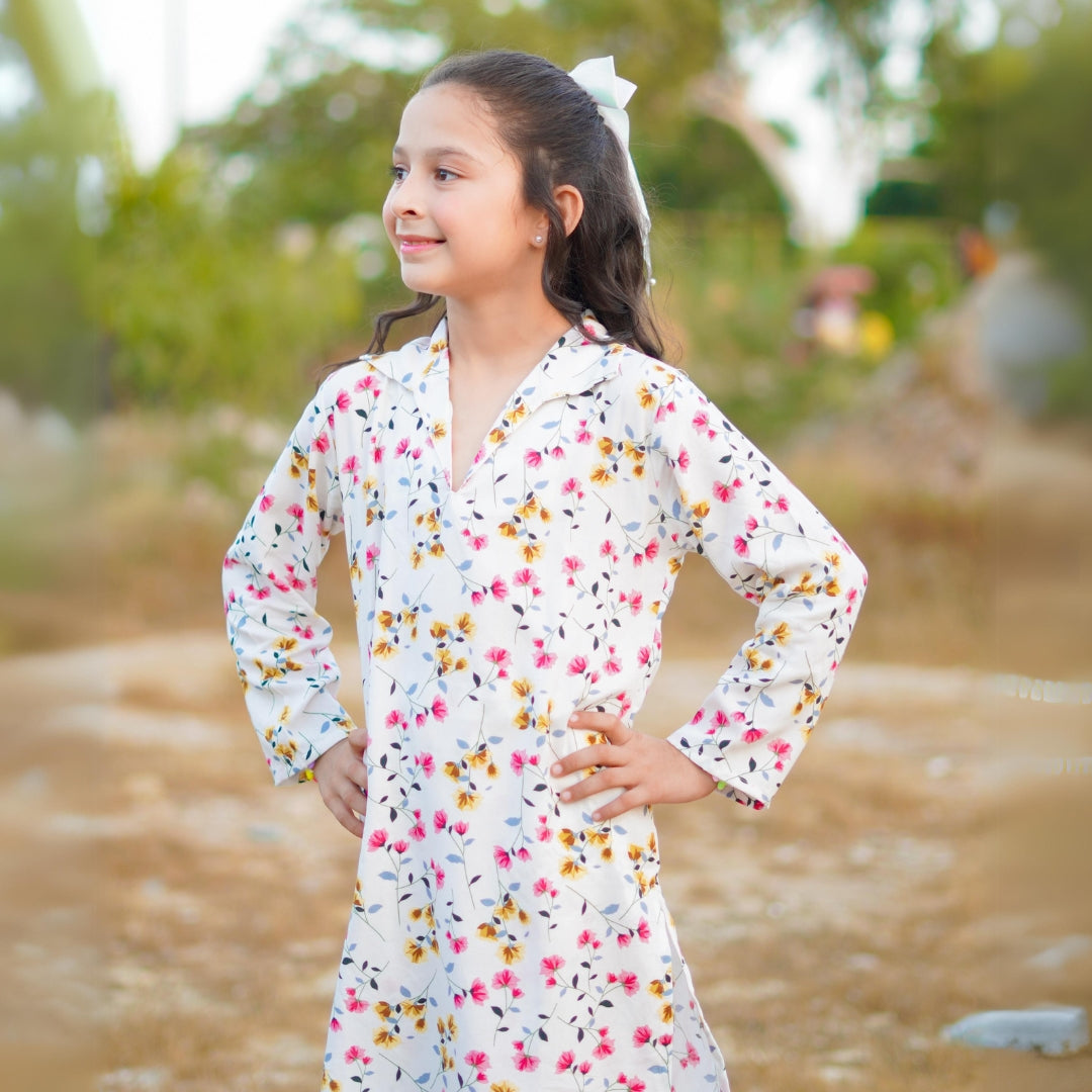 Figo - White Floral Print Co-Ord Set (Viscose)