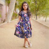 Figo - Exquisite Navy Floral Frock (Silk Fabric)