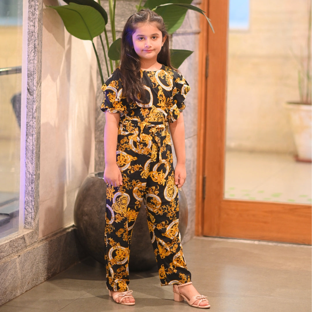 Figo - Black Luxury Print Butterfly Pattern Jumpsuit