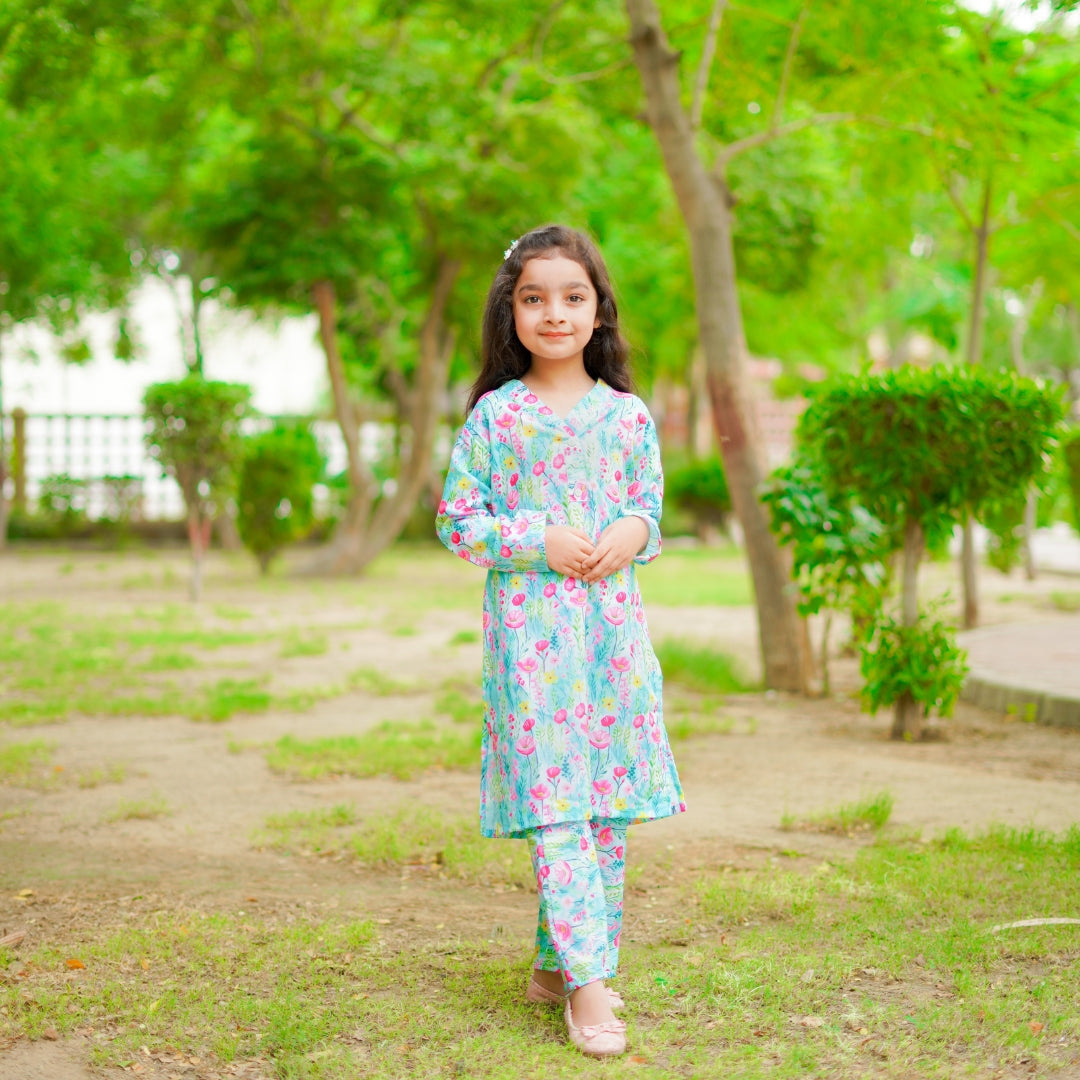 Figo - Green Pink Floral Print Co-Ord Set