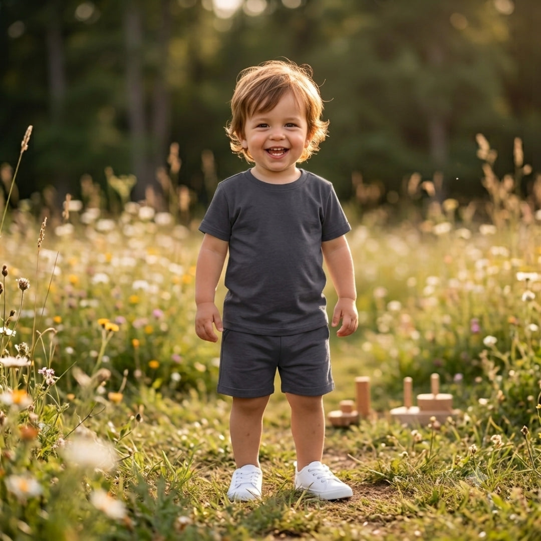 Figo - Basic Charcoal Grey T-Shirt/Short Set