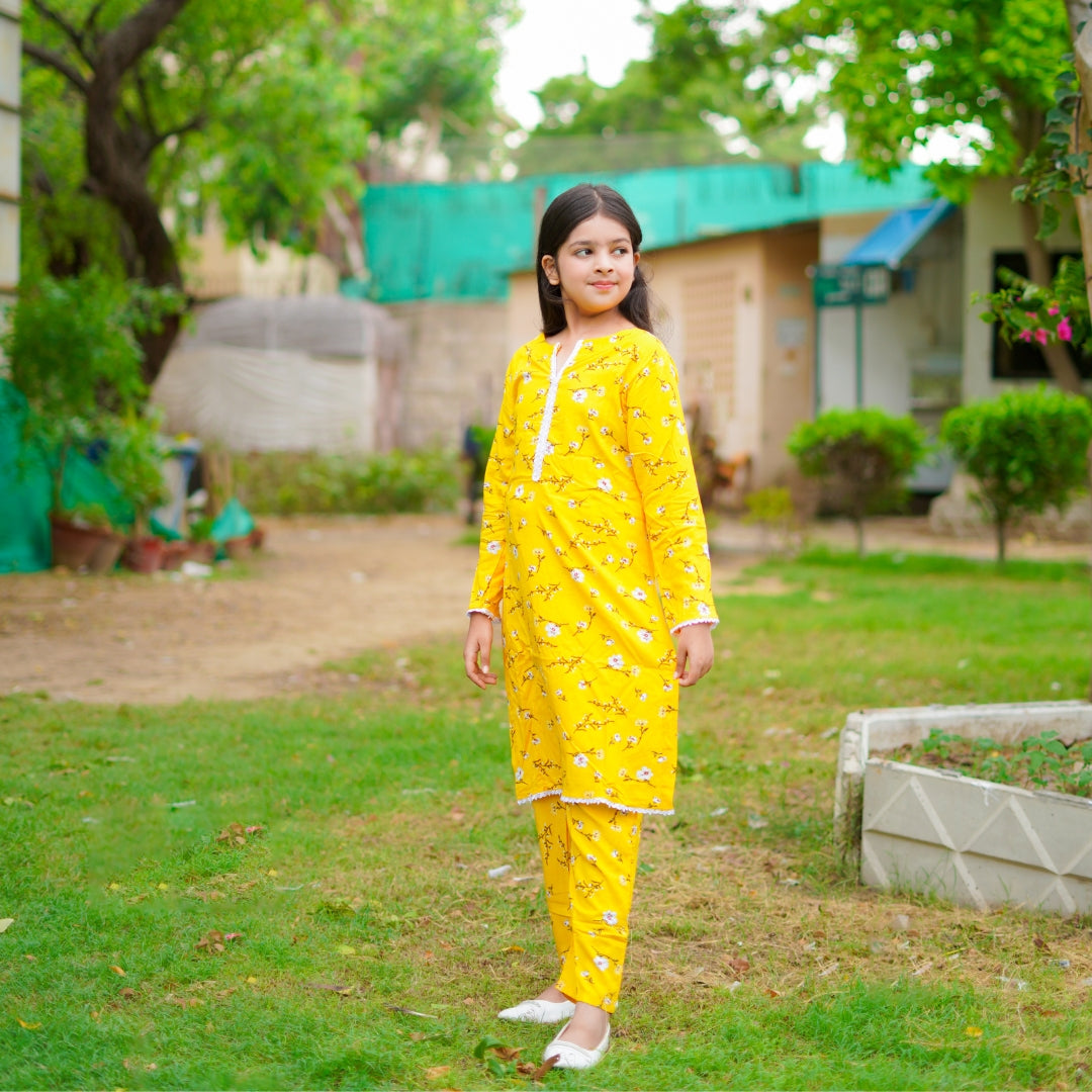 Figo - Yellow Floral Print Co-Ord Set (Viscose)