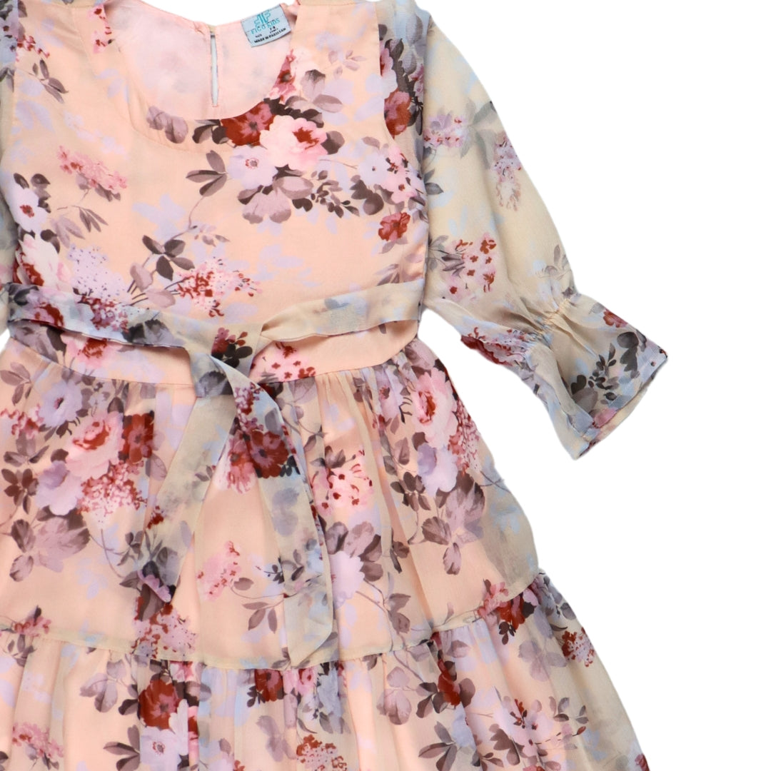 Figo - Skin Floral Three Layered Single Frill Maxi/Long Frock