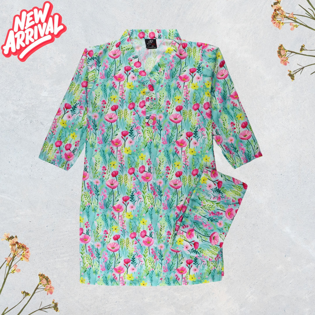 Figo - Green Pink Floral Print Co-Ord Set