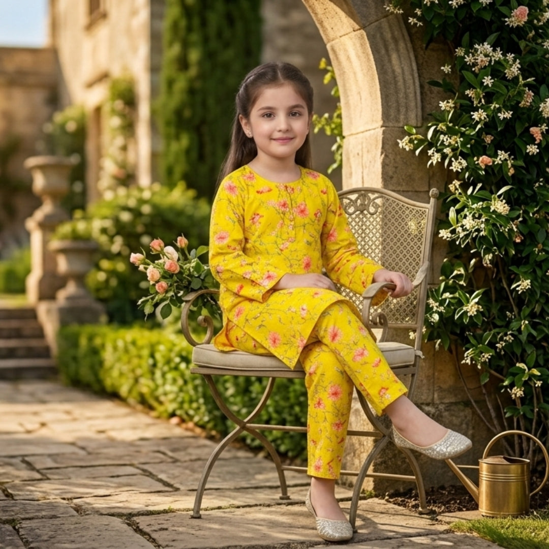 Figo - Saffron Bloom Co-Ord Set (Lawn)