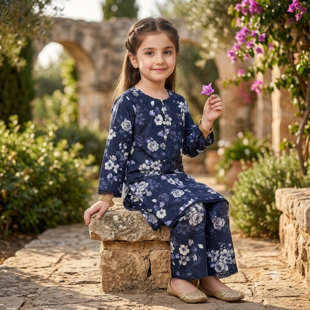 Figo - Sapphire Petals Co-Ord Set (Lawn)