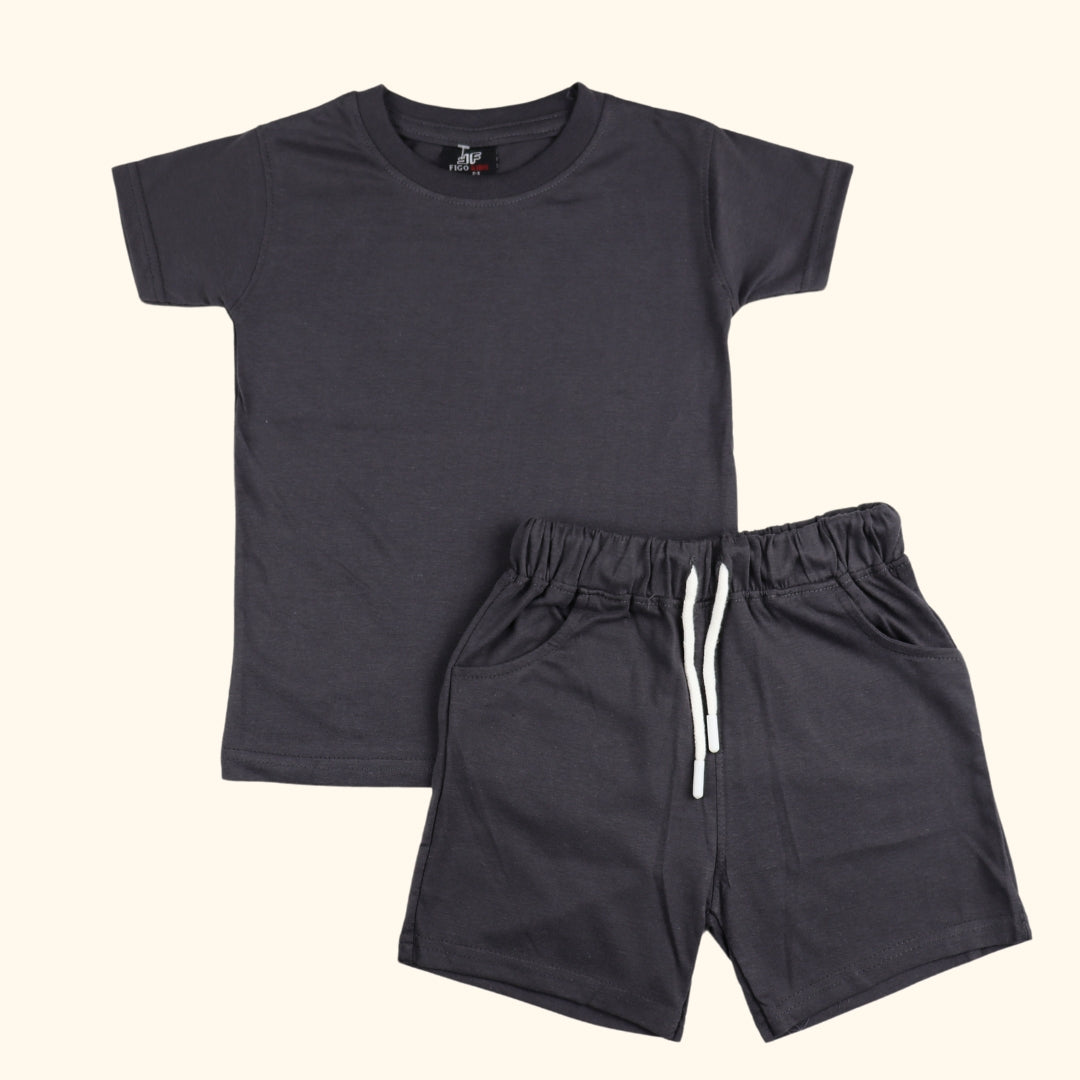Figo - Basic Charcoal Grey T-Shirt/Short Set