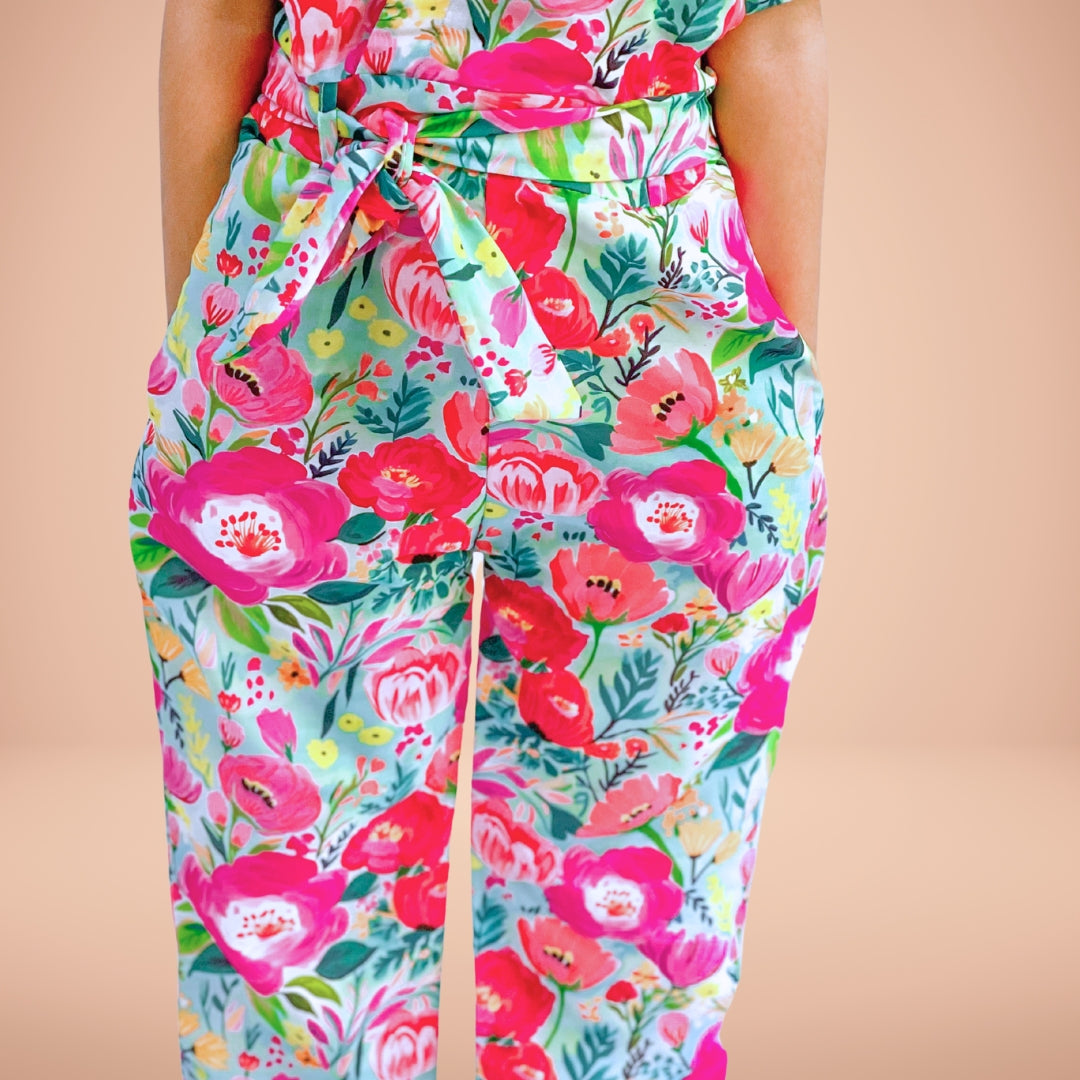 Figo - Multi Floral V-Neck Jumpsuit (Swiss Fabric)