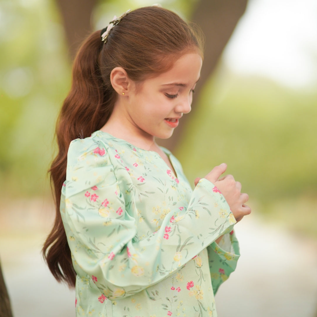 Figo - Green Floral Silk Co-Ord Set (Silk Fabric)