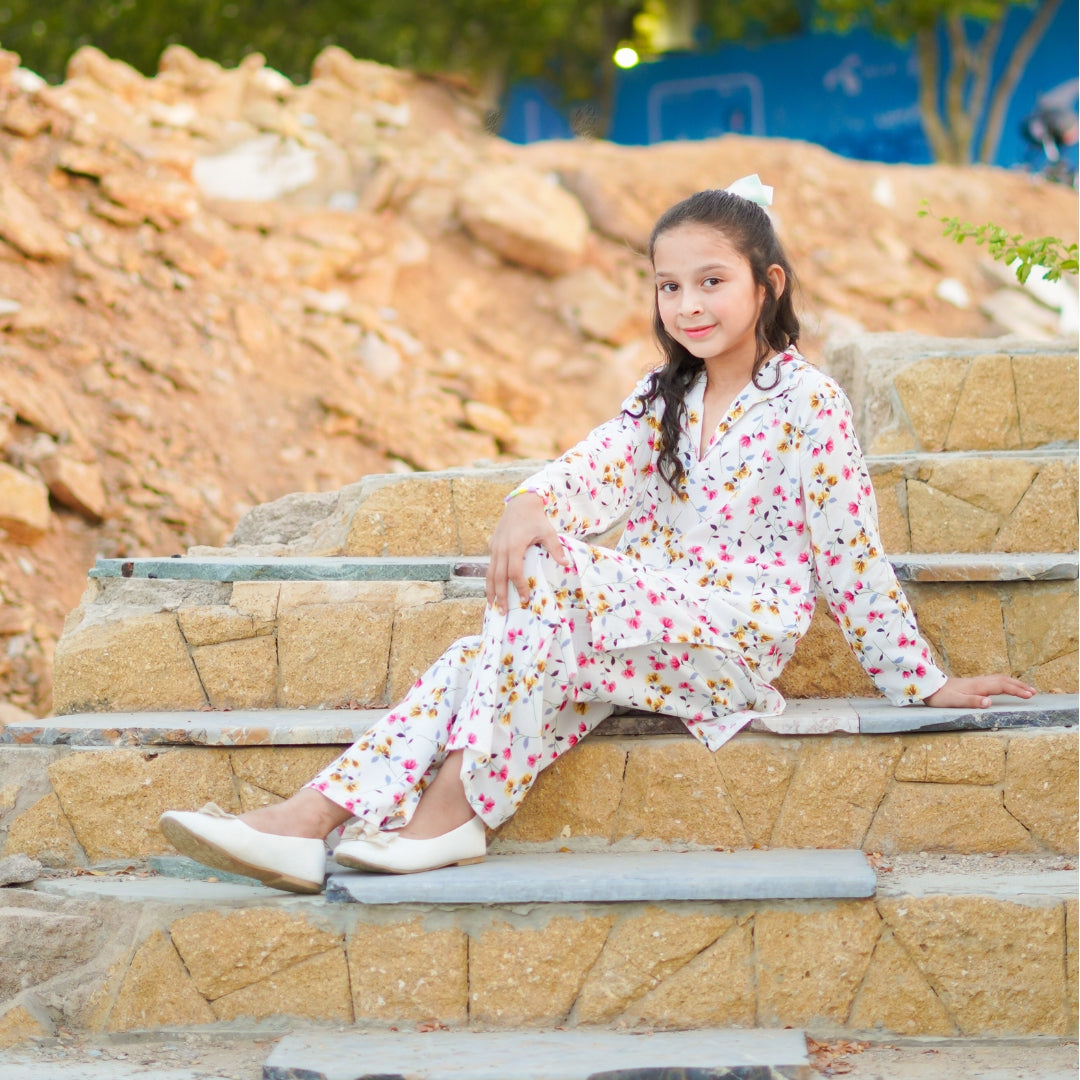 Figo - White Floral Print Co-Ord Set (Viscose)