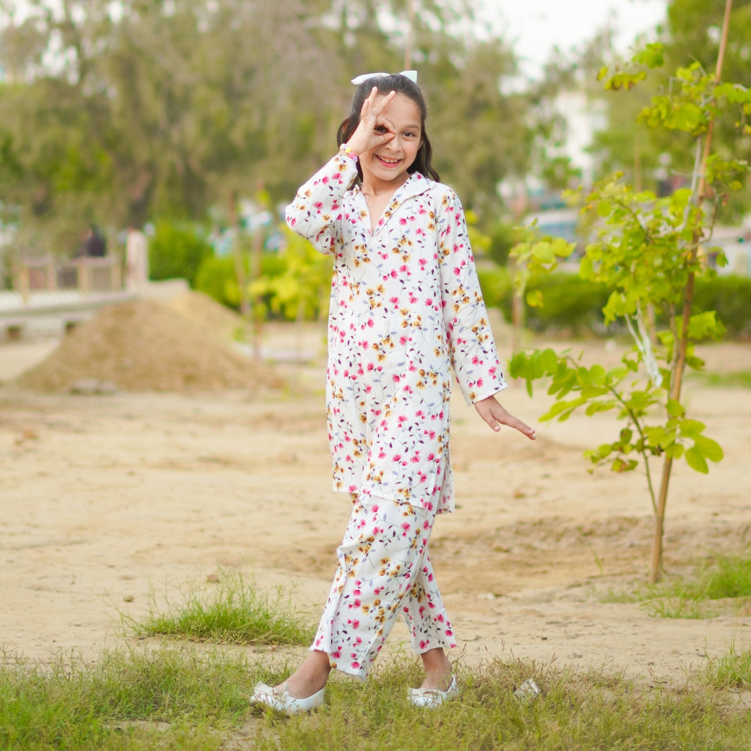Figo - White Floral Print Co-Ord Set (Viscose)