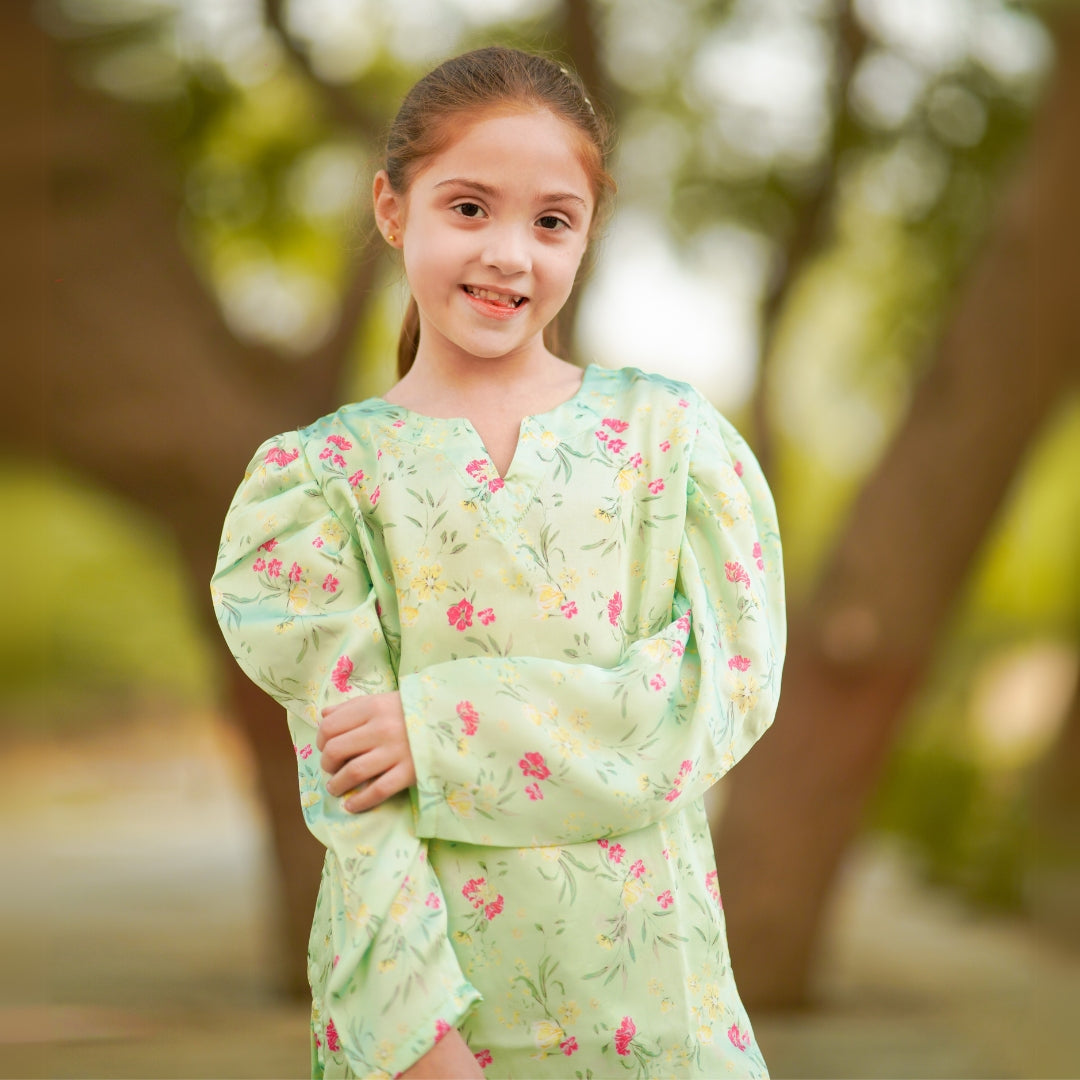 Figo - Green Floral Silk Co-Ord Set (Silk Fabric)