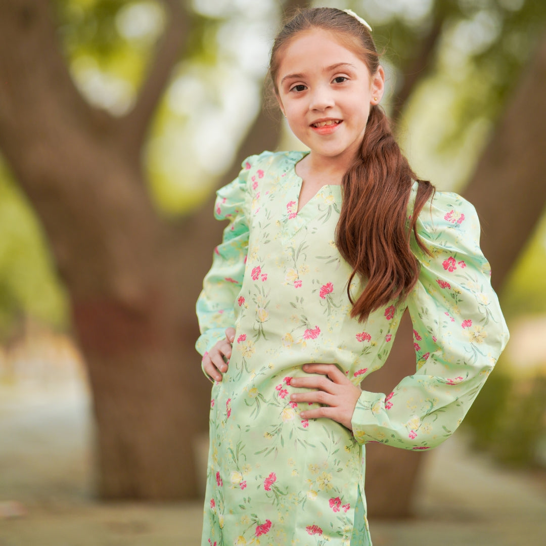 Figo - Green Floral Silk Co-Ord Set (Silk Fabric)