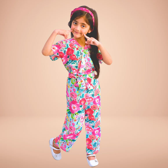 Figo - Multi Floral V-Neck Jumpsuit (Swiss Fabric)