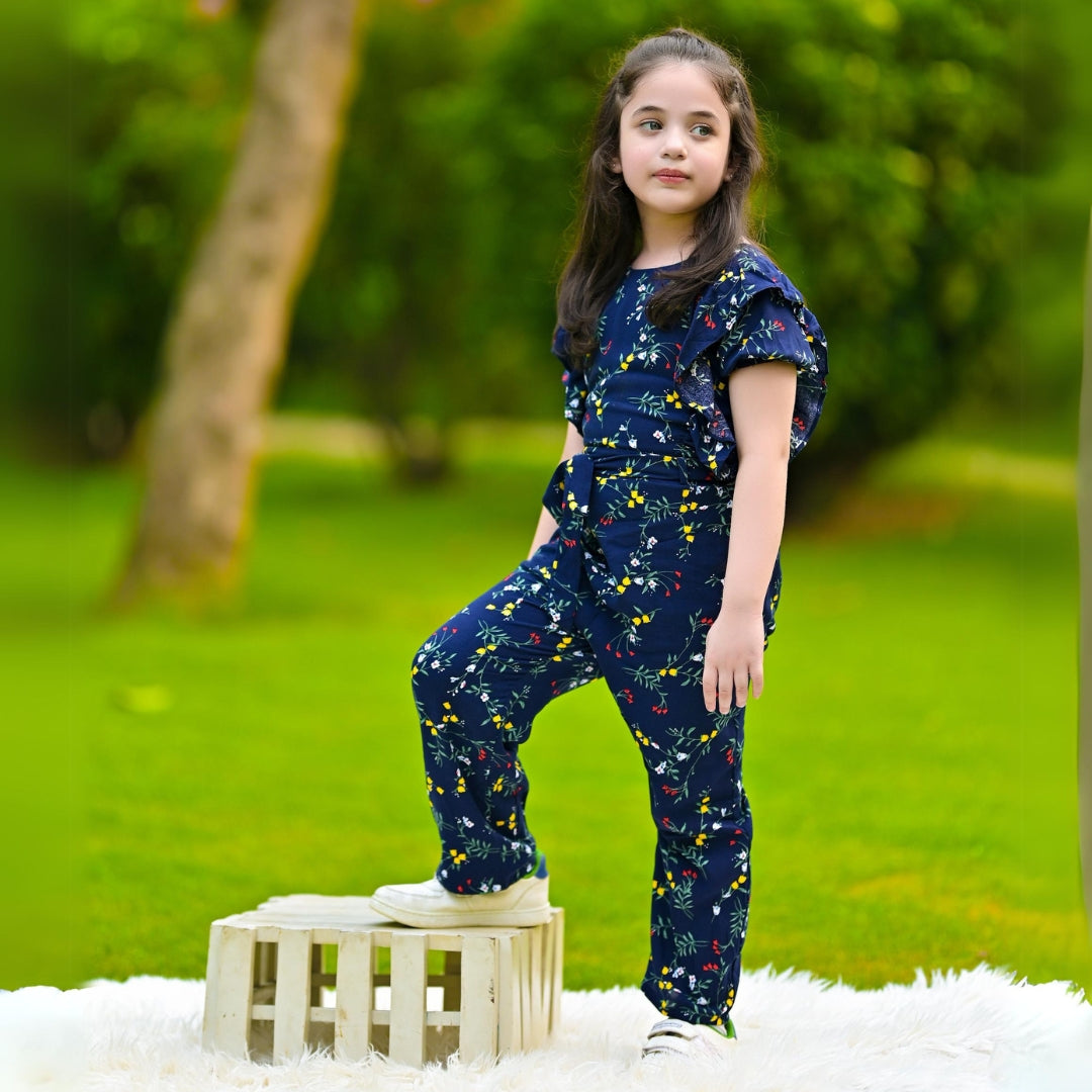 Figo - Navy Elegant Butterfly Pattern Jumpsuit