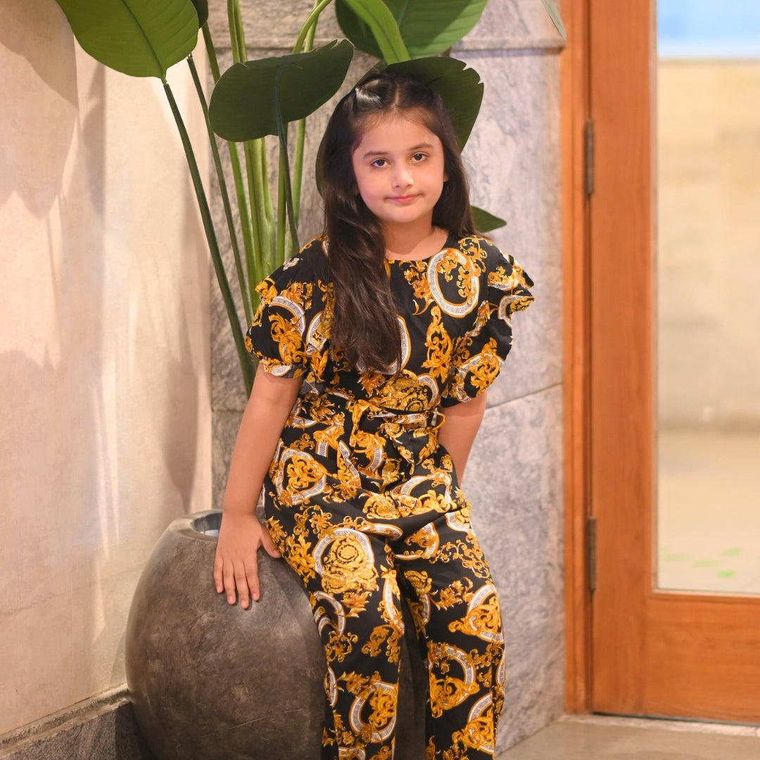 Figo - Black Luxury Print Butterfly Pattern Jumpsuit