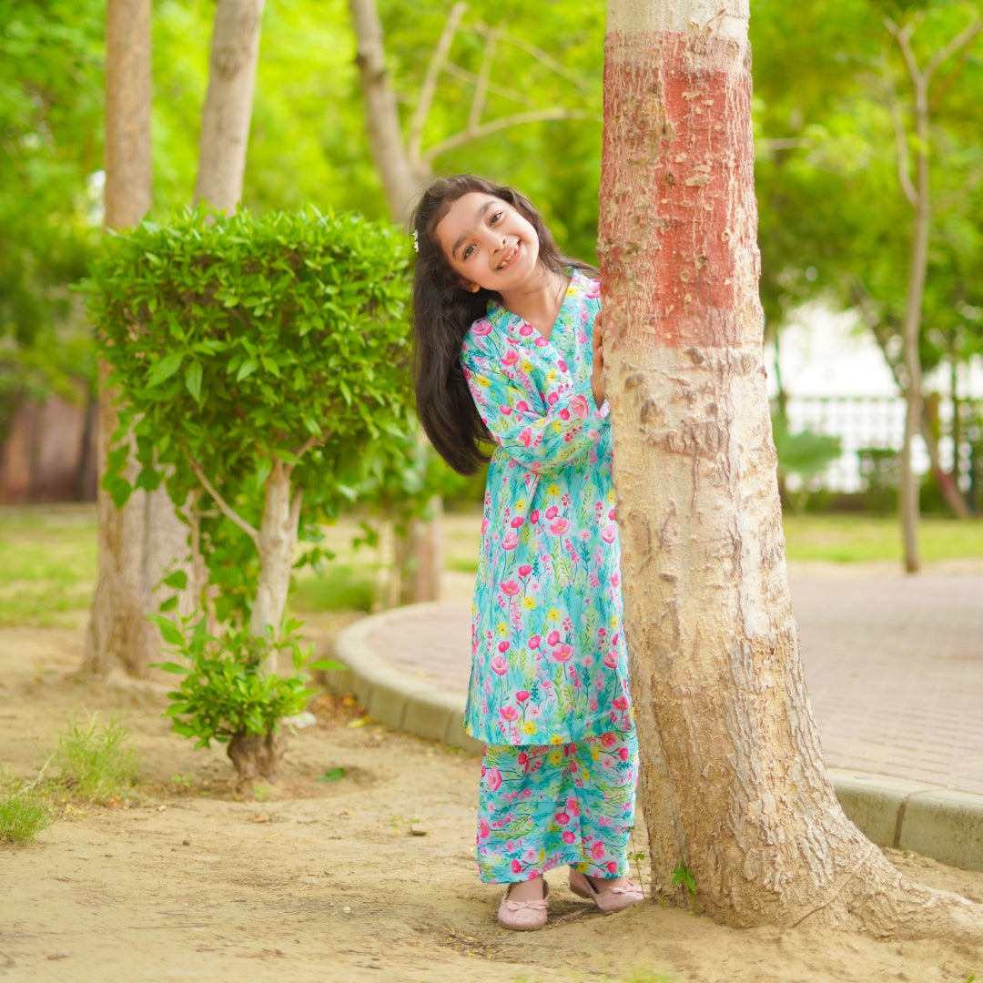 Figo - Green Pink Floral Print Co-Ord Set