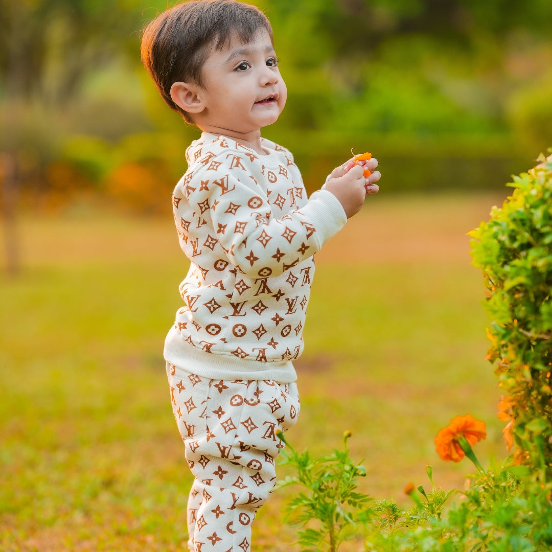 Figo - White Luxury Print All Over Track Suit