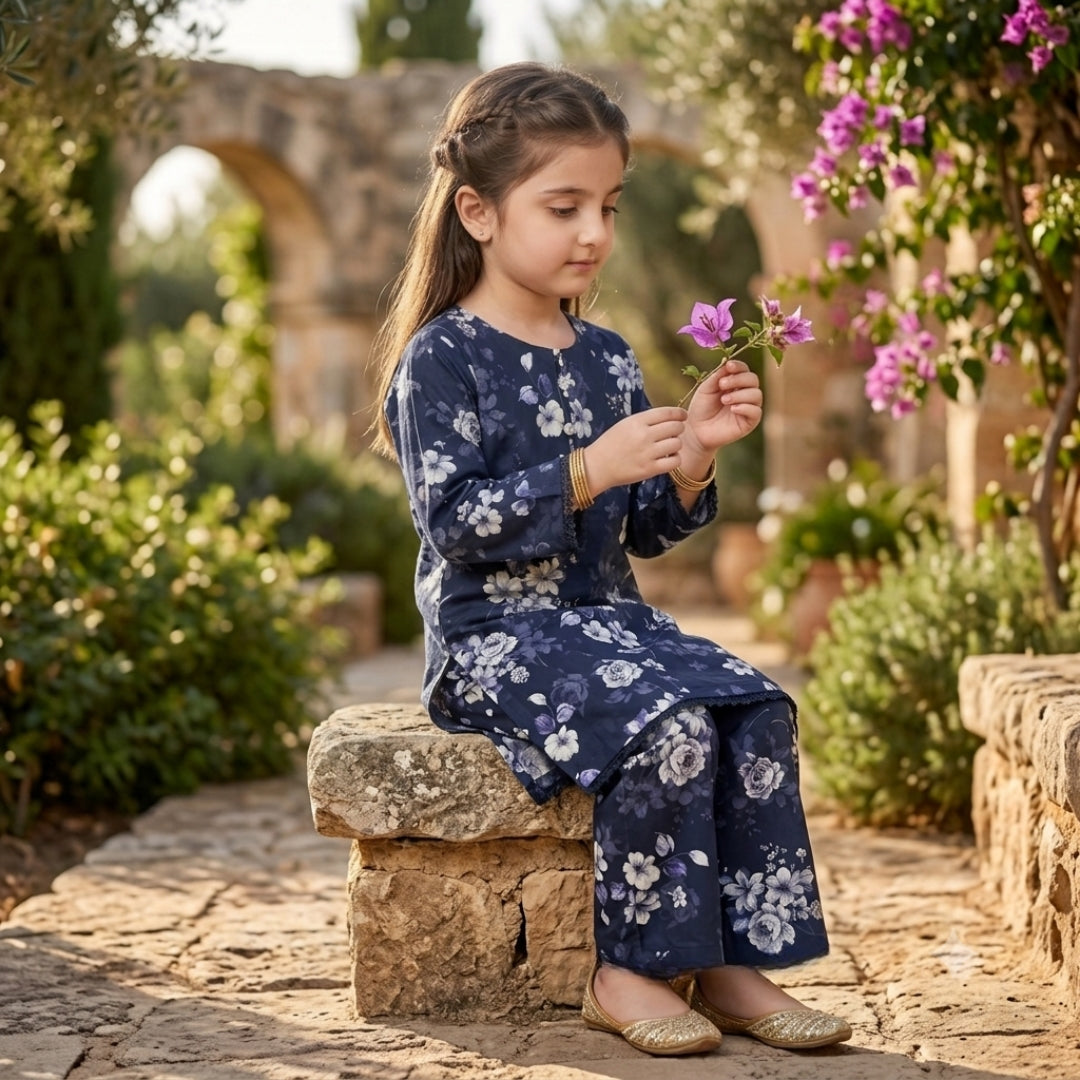 Figo - Sapphire Petals Co-Ord Set (Lawn)