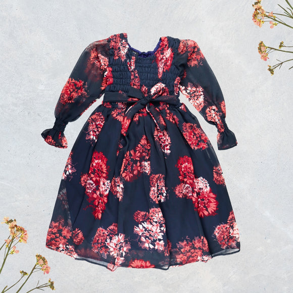 Figo - Dark Navy Red Floral Smokey Maxi