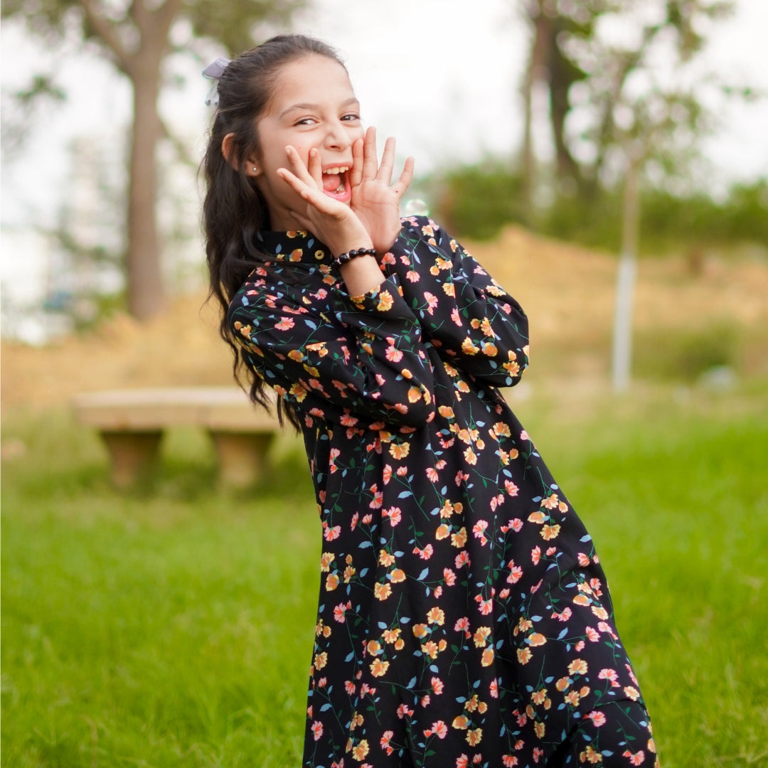 Figo - Black Floral Print Collar Co-Ord Set (Viscose)