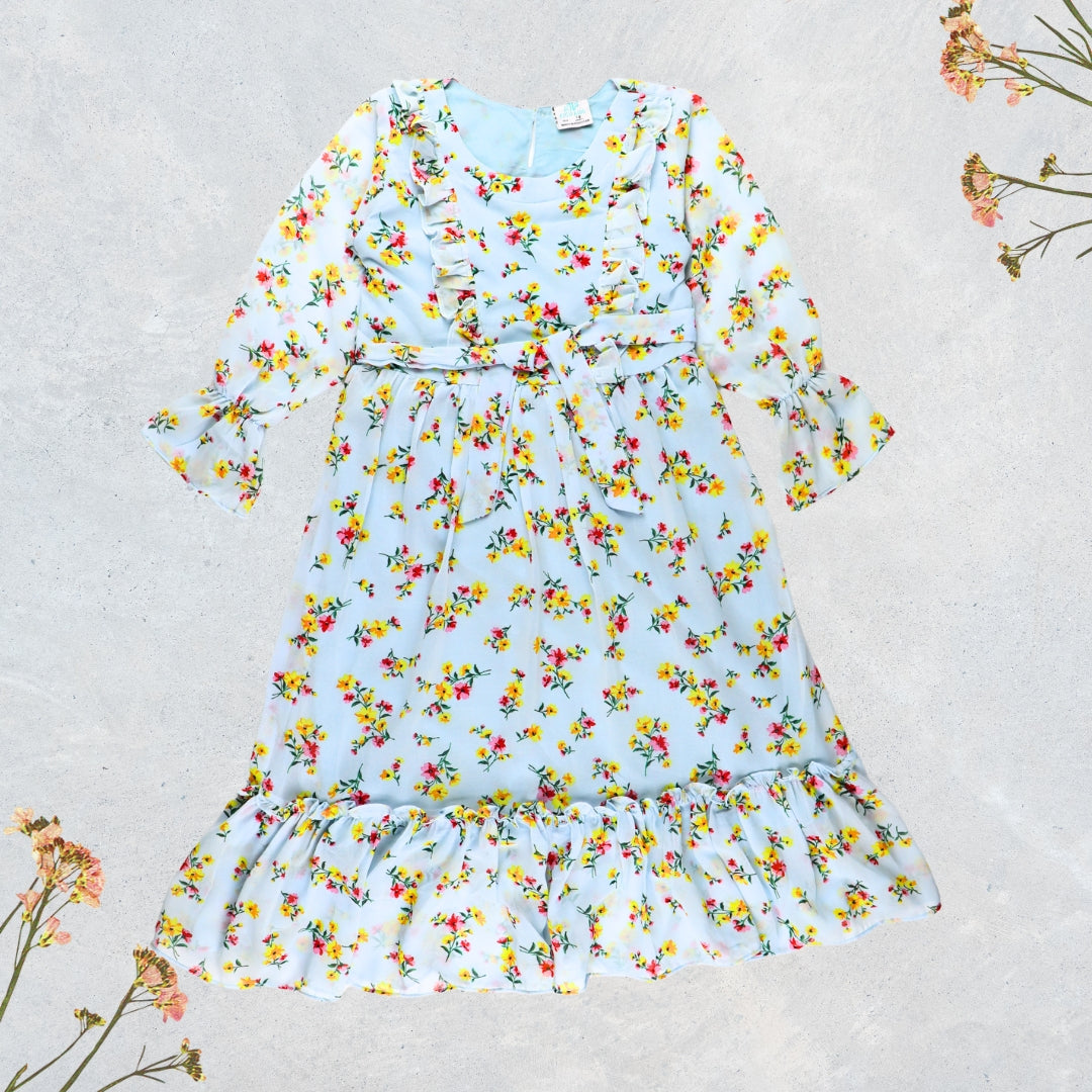 Figo - Azure Sky Blue Floral Tunic Maxi