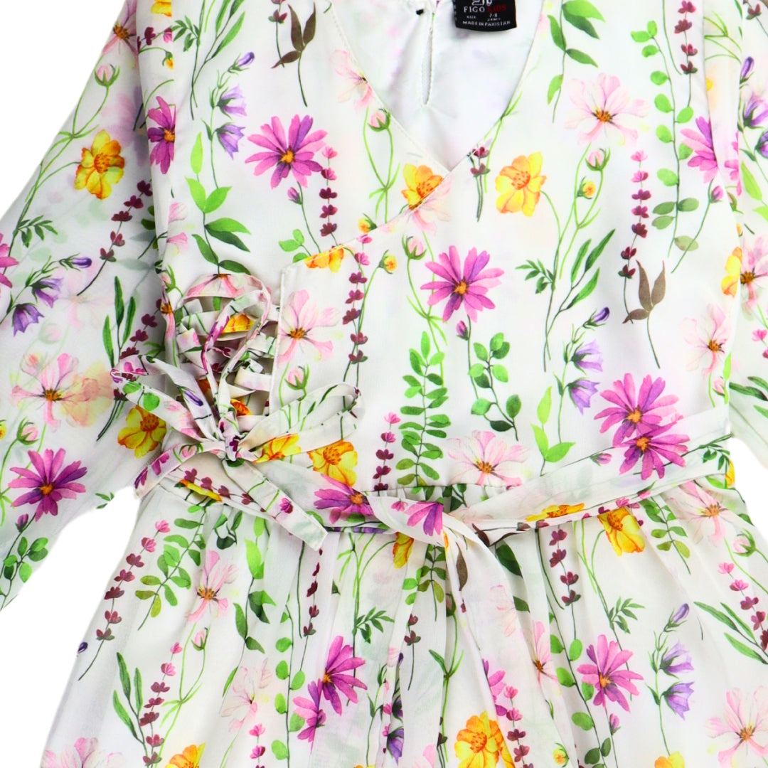 Figo - Exquisite White V-Neck Maxi/Long Frock