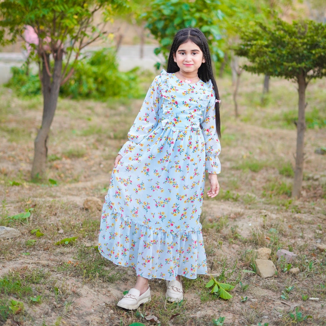 Figo - Azure Sky Blue Floral Tunic Maxi