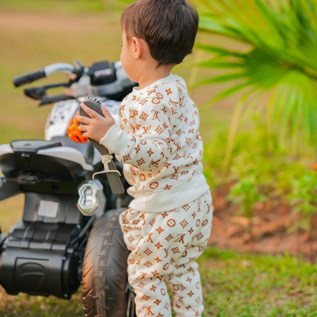 Figo - White Luxury Print All Over Track Suit