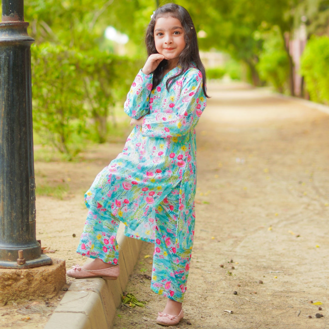 Figo - Green Pink Floral Print Co-Ord Set