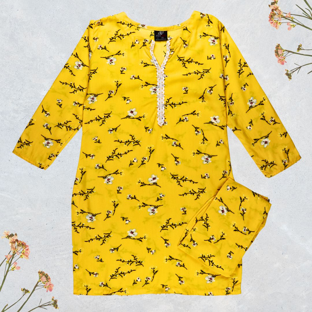Figo - Yellow Floral Print Co-Ord Set (Viscose)